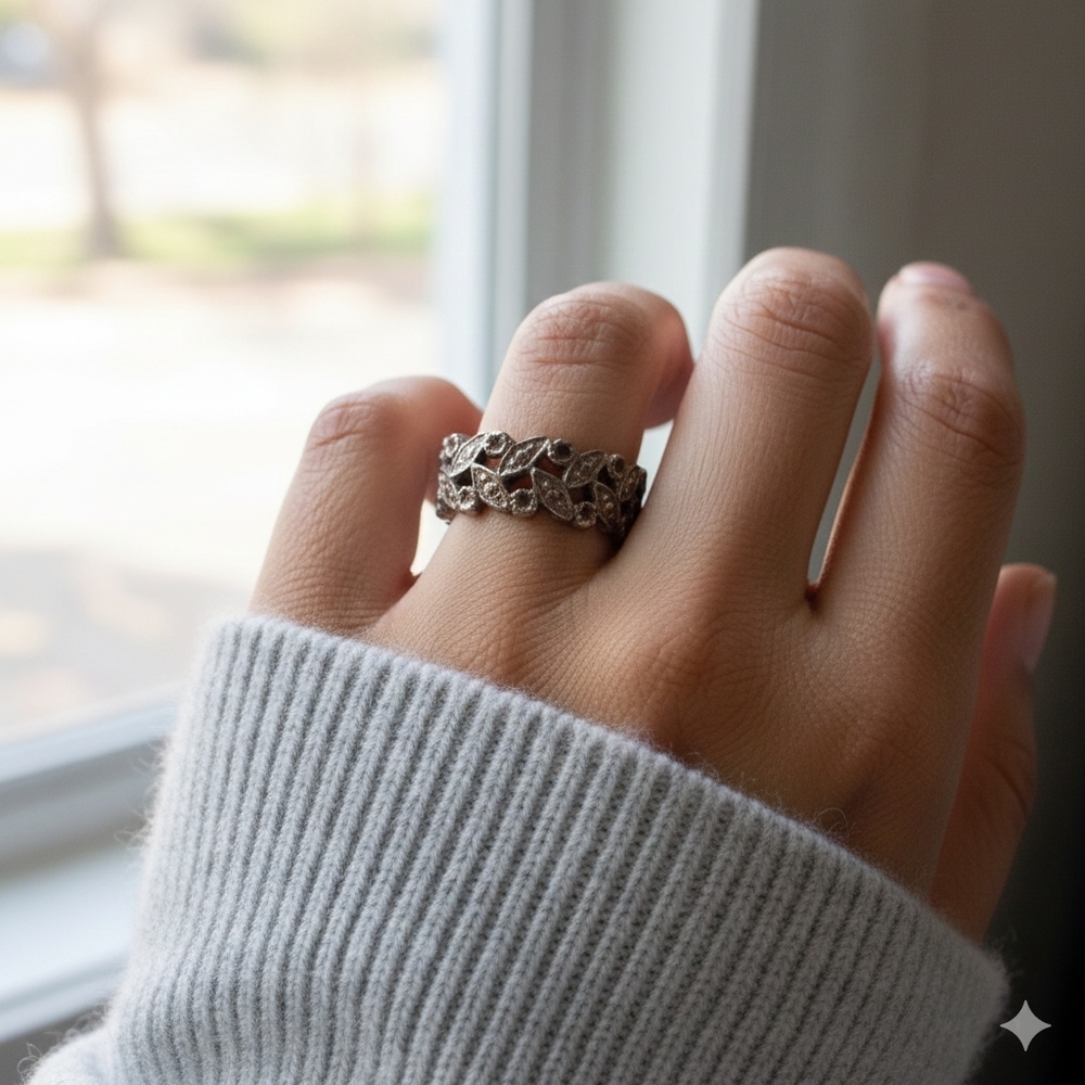 Silver Leaf Pattern Ring